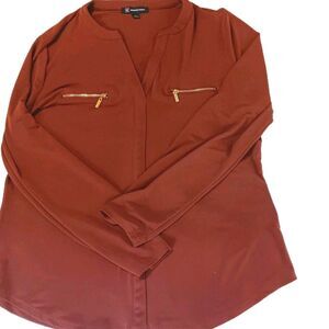 International Concepts Women's Long-sleeve Sz L Blouse. Rich Brown